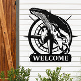 Whale Welcome Sign ~ Metal Porch Sign - Outdoor Sign - Front Door Sign - Metal Beach Sign - Beach House