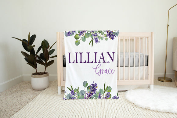 Elegant Greenery Nursery Baby Blanket, Boho Baby Blanket, New Baby Gift, Baby Blanket, Eucalyptus Lavender Floral Blanket, Floral Nursery