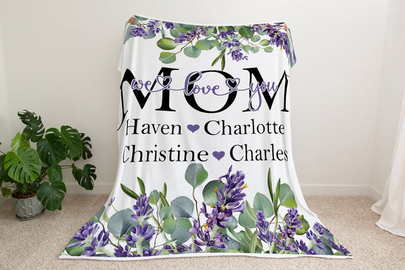 Mom We Love You, Floral Mothers Day Blanket, Mothers Day Gift, Personalized Gift, Gift For Mom, Birthday Gift For Mom, Christmas Gift