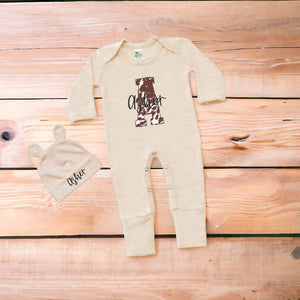 Country Baby, Personalized Neutral Baby Romper Set, Custom Infant Baby Coming Home Outfit, Baby Shower Gift, Sleeper With Footies, Cow Print